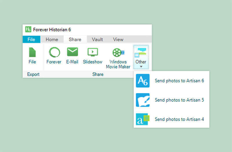 Screenshot of the Historian 6 sharing user interface.
