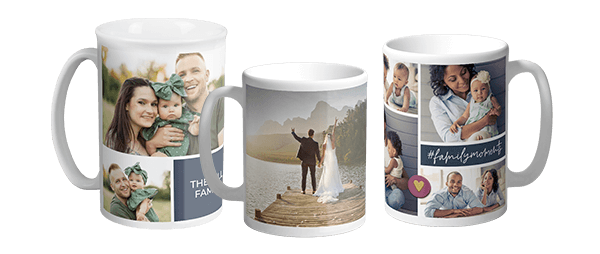 A collection of Forever photo mugs.
